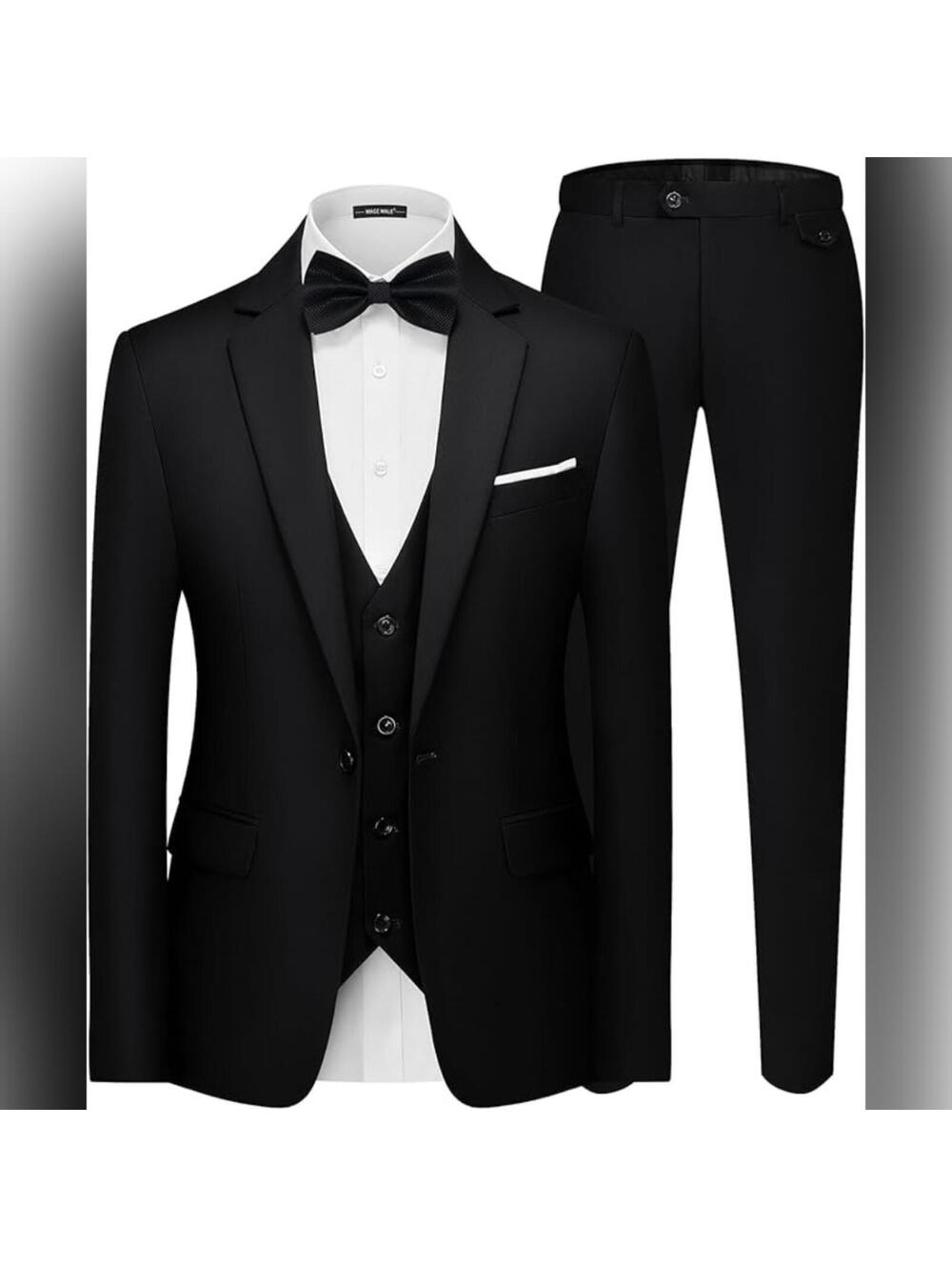 NWT MAGE 3 Piece Suit One Button Single Breast Blazer Vest Pants Set Slim Fit, S